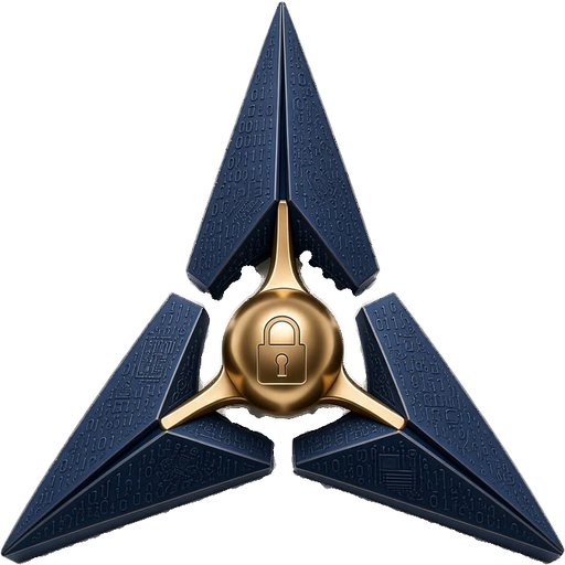 The Arta Cyber mark: three wedges converging on a gold centre